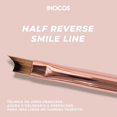 Pincel metálico rosa para unha francesa com texto explicativo em fundo rosa claro