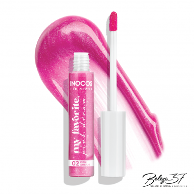 Gloss labial rosa com brilho e aplicador branco em fundo branco