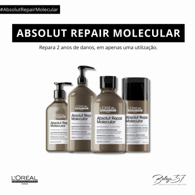 Produtos Absolut Repair Molecular L'Oréal em embalagens creme e preto