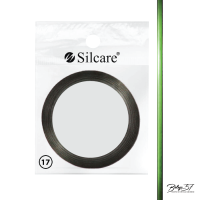 Embalagem da marca Silcare com fita adesiva preta circular e número 17