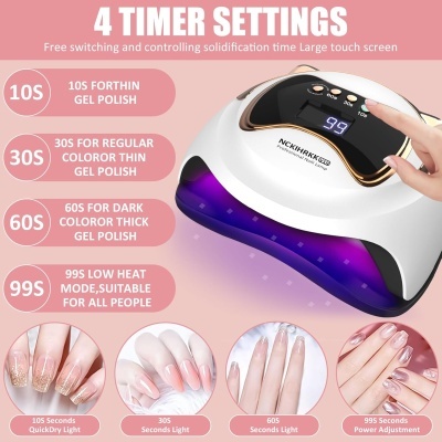 Dispositivo profissional para cura de verniz em gel para unhas com visor digital e temporizador em fundo rosa