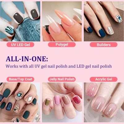 Diversos estilos de unhas decoradas em gel UV LED, Polygel, Builders, Base/Top Coat, Jelly Nail Polish e Acrylic Gel.