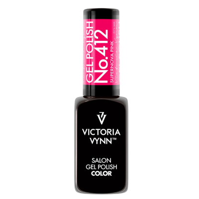 Frasco de verniz gel Victoria Vynn preto com tampa preta e rótulo cor-de-rosa