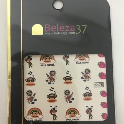 Pacote com autocolantes de unhas com desenhos de macacos, notas musicais, arco-íris e morangos