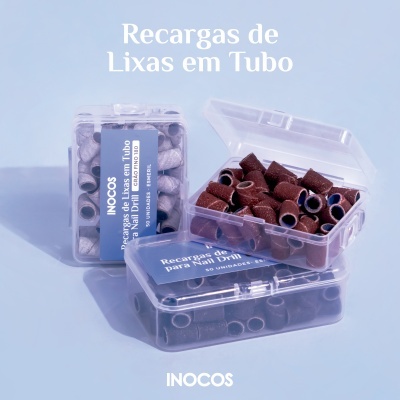 Caixas transparentes com recargas de lixas em tubo para Nail Drill