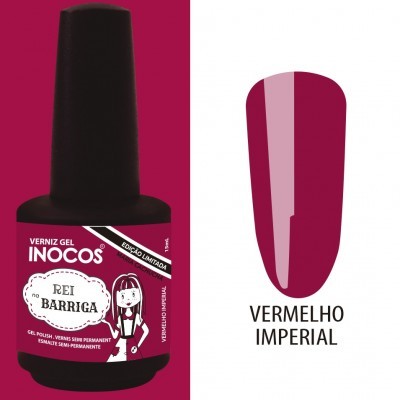 Verniz gel Inocos Rei no Barriga Vermelho Imperial com amostra de cor
