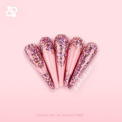 Unhas artificiais cor-de-rosa com glitter holográfico