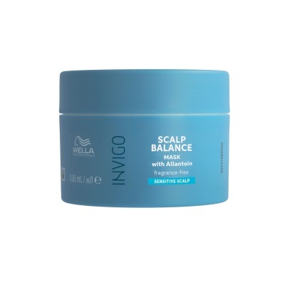 Pote azul de máscara capilar Wella Invigo Scalp Balance para couro cabeludo sensível