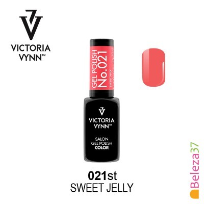 Esmalte gel preto com tampa vermelha Victoria Vynn e amostra da cor 021 Sweet Jelly