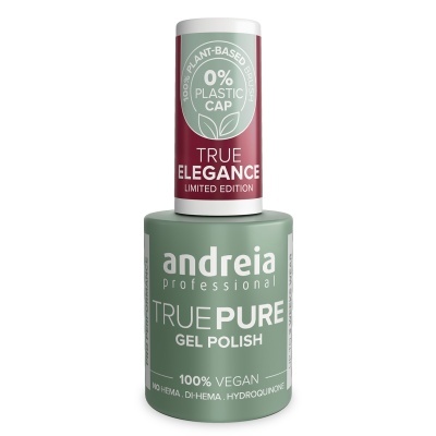 Frasco de verniz gel Andreia verde pastel com tampa branca e detalhe vinho