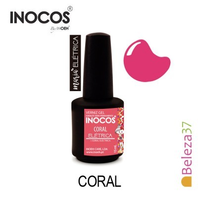 Esmalte em gel INOCOS Coral Elétrica cor-de-rosa com frasco preto