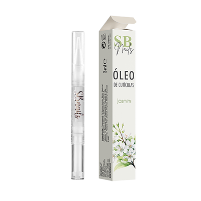 Óleo de cutículas SB Nails Jasmim em frasco de caneta com embalagem branca floral