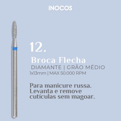 Broca para manicure russa de diamante, grão médio, INOCOS