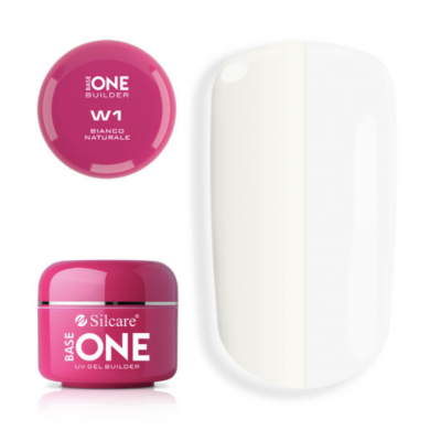 Pote de gel UV para unhas Silcare BASE ONE BUILDER W1 com amostra da cor branca