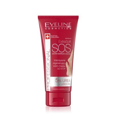 Tubo de creme vermelho Eveline Cosmetics Extra Soft SOS para pés