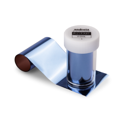 Frasco com folha metálica prateada e tira estendida