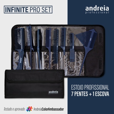 Estojo profissional com 7 pentes e 1 escova preto da Andreia Professional