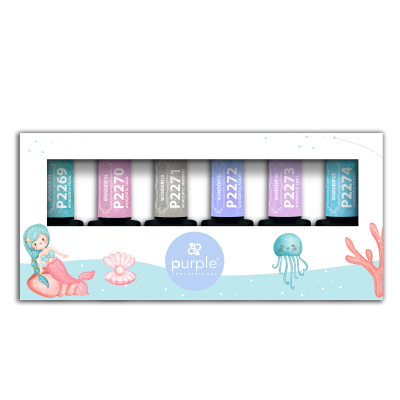 Conjunto de seis vernizes Purple Professional com ilustrações marinhas