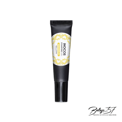 Tubo preto com rótulo branco e amarelo do produto INOCOS Stampa Color Yellow