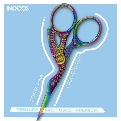 Tesoura multiusos metálica iridescente INOCOS com ponta fina