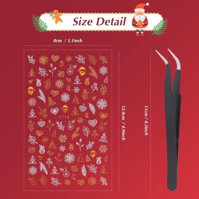 Placa com regras decorativas natalícias douradas e brancas com pinças pretas ao lado.