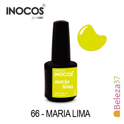 Frasco de verniz gel INOCOS Maria Lima cor verde lima com amostra da cor