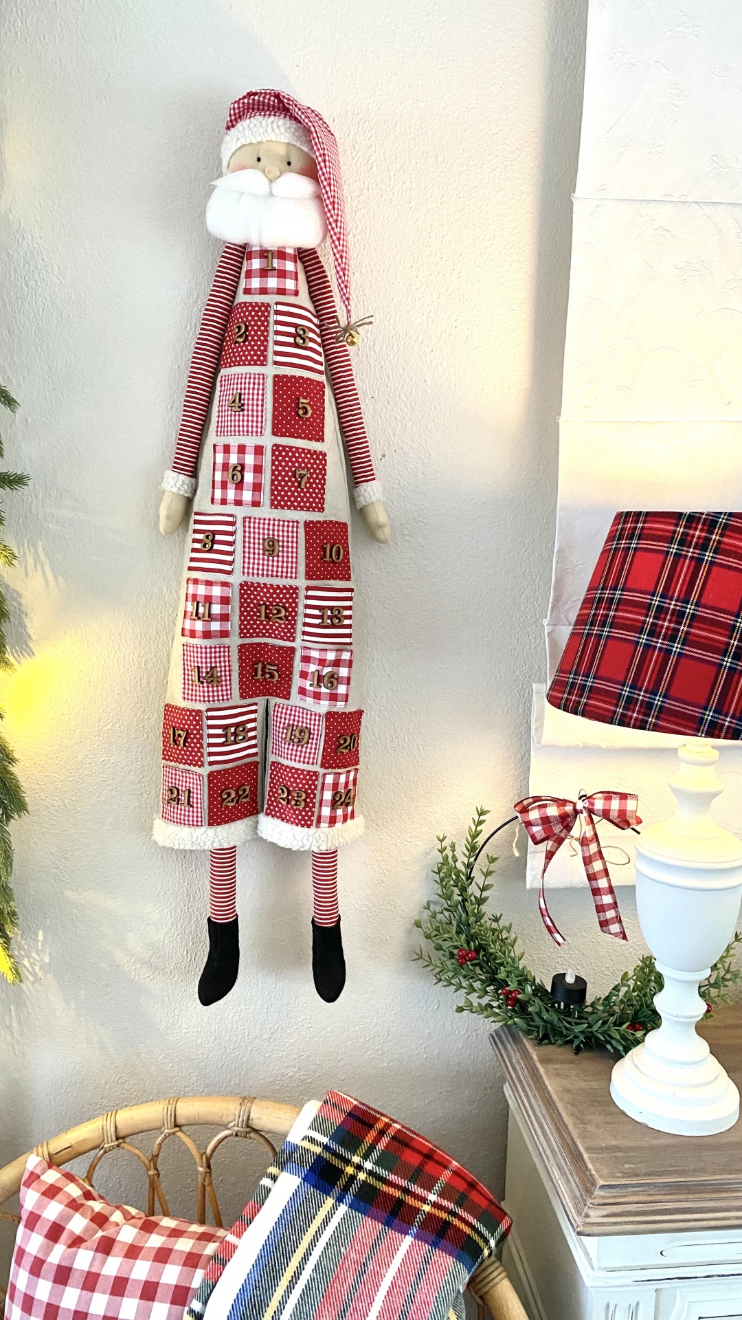 Kit costura com aula online Pai Natal calendário de advento Boneco Natal decorativo largo com números pendurado na parede