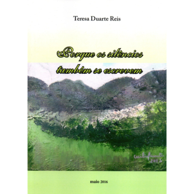 Capa de livro com título em verde e preto e pintura abstrata em verde e cinza