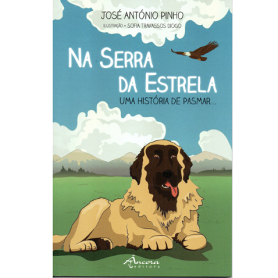 Capa de livro com ilustração de cão, montanhas, águia e texto