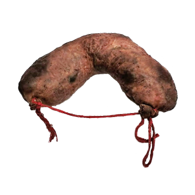 Enchido artesanal curvo com cordão vermelho nas extremidades