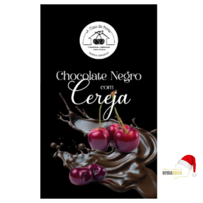 Embalagem preto com chocolate negro e cerejas vermelhas