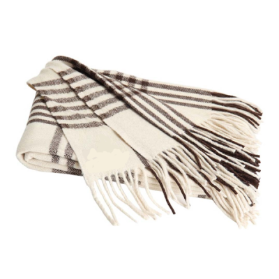 Cachecol creme e castanho escuro às riscas com franjas