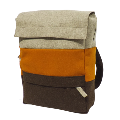 Mochila de feltro em bege, laranja e castanho