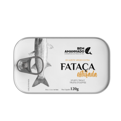 Lata de conservas de peixe Fataça estufada em azeite virgem extra da marca Bem Amanhado