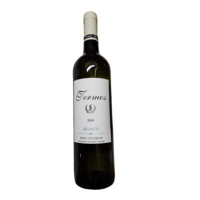 Garrafa de vinho branco Termos 2019 com rótulo branco