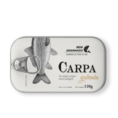 Lata de conserva de carpa grelhada em azeite virgem extra biológico