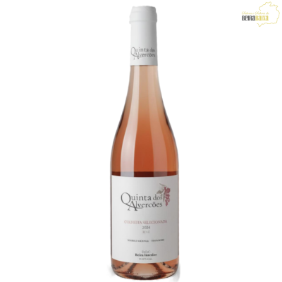 Garrafa de vinho rosé Quinta dos Alvercões com rótulo branco e cápsula branca