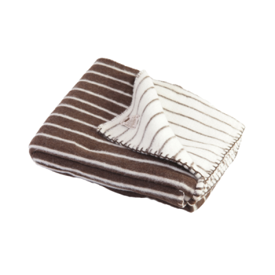 Cobertor de lã com riscas castanhas e brancas