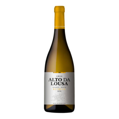 Garrafa de vinho branco Reserva ALTO DA LOUSA 2019 com rótulo e cápsula amarela