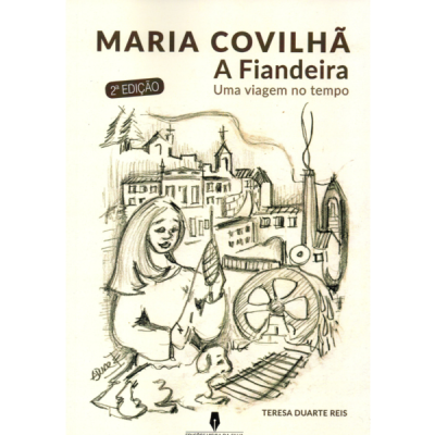 Capa do livro ilustrada com mulher fiandeira, cachorro e casas, texto em português