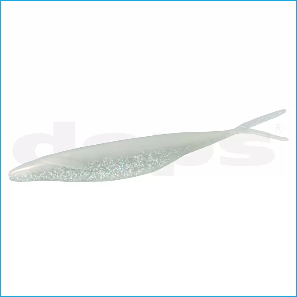 Amostra Deps Sakamata Shad 4" Isca de pesca artificial branca translúcida com brilho prateado