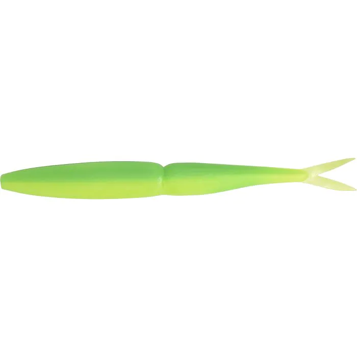 Isco artificial de pesca verde e amarelo com cauda bifurcada