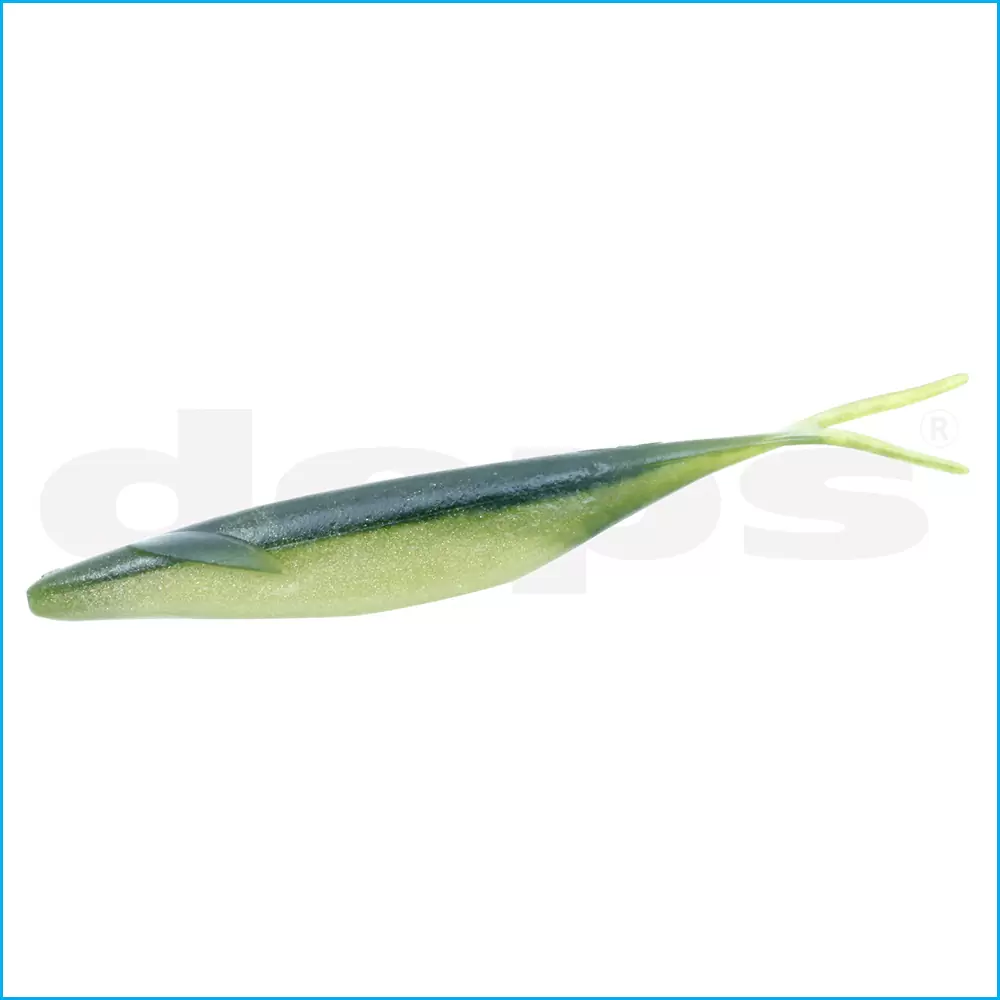 Amostra Deps Sakamata Shad 4" Isca artificial de pesca verde e azul com cauda bifurcada