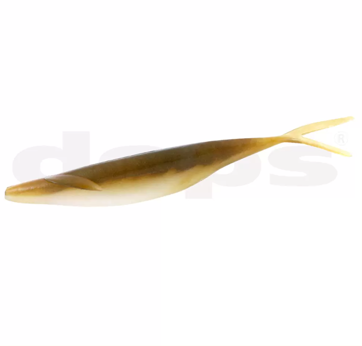 Amostra Deps Sakamata Shad 8" Isco de pesca em formato de peixe castanho e bege
