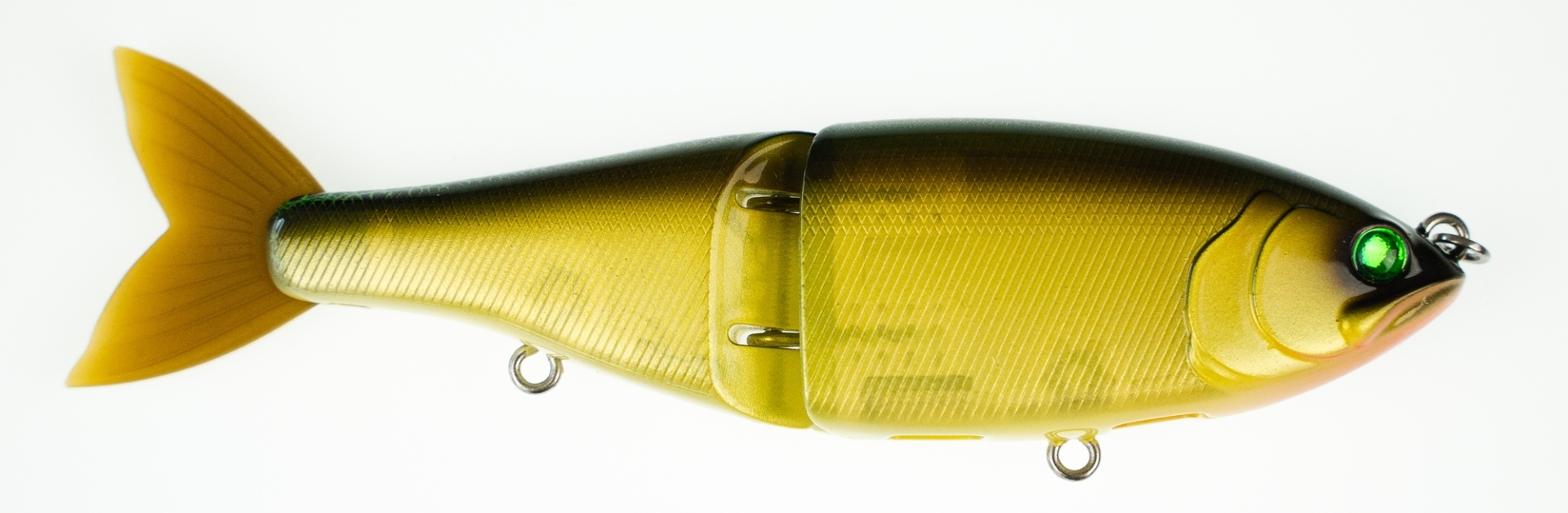 SWIMBAIT REPUBLIC GLIDEWAY 126 PREDATOR STORE Isca artificial segmentada amarela e verde com olhos verdes