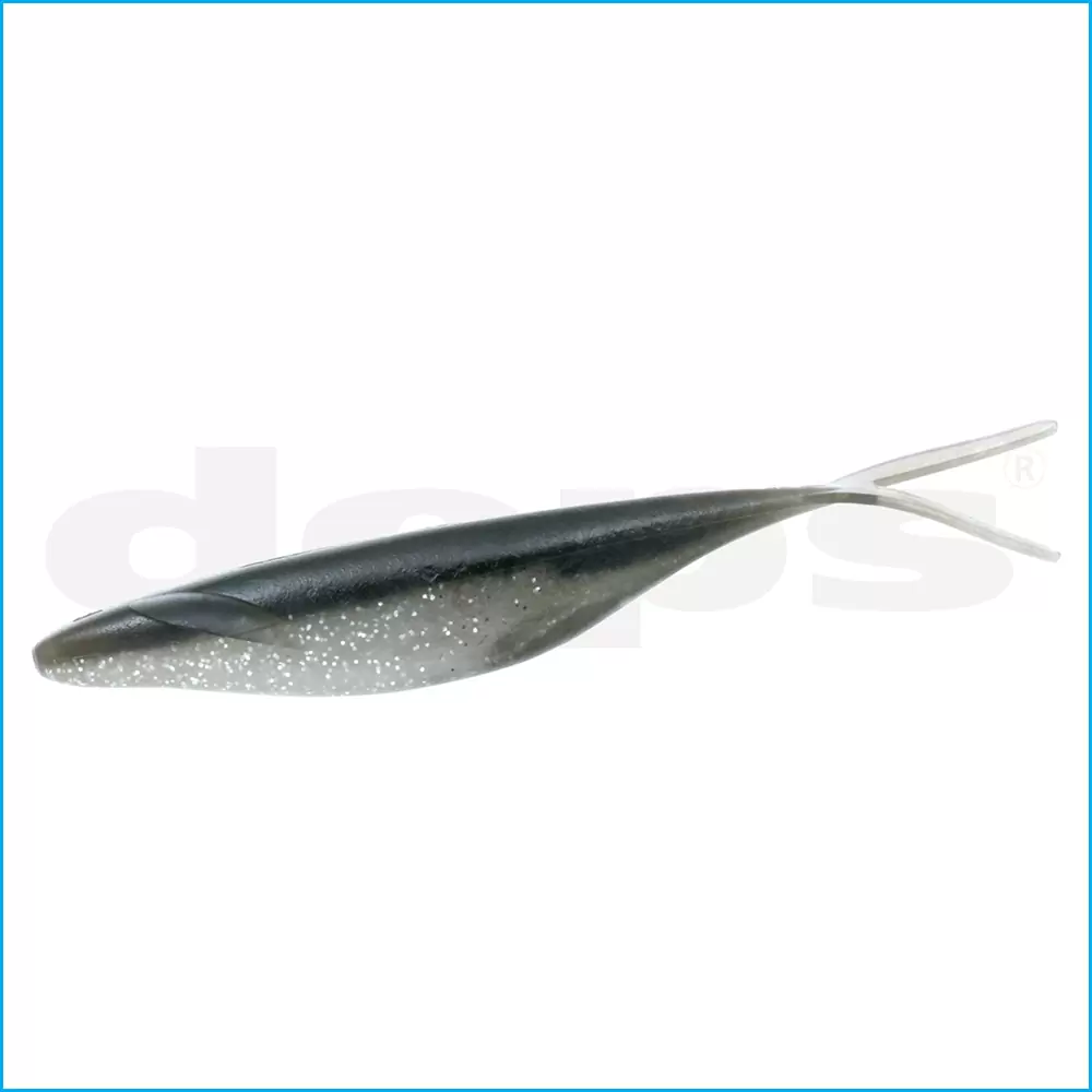 Amostra Deps Sakamata Shad 8" Isca artificial de pesca cinza escuro com cauda bifurcada transparente