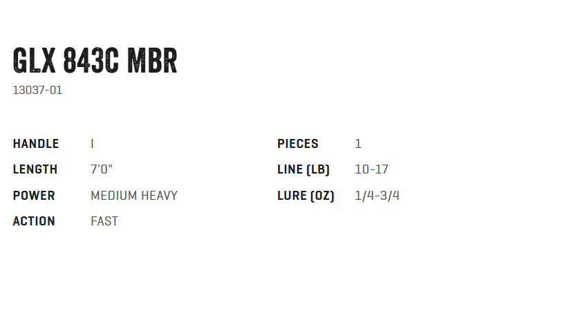 Cana Casting G Loomis GLX 843C MBR Especificações técnicas de cana de pesca GLX 843C MBR