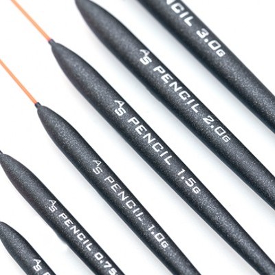 Conjunto de boias de pesca pretas com ponteira laranja e texto branco