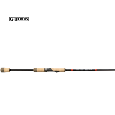 Vara de pesca G.Loomis com cabo em cortiça e haste preta com texto