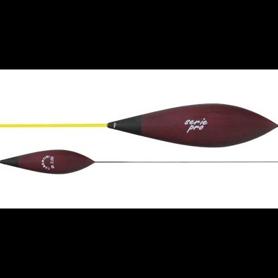 Dois bobbers de pesca castanhos com ponteiras amarelas e texto 'noris pink' em um deles